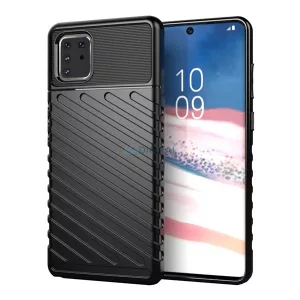 Szilikon telefonvédő (ütésállóság, csíkos, dombor minta) FEKETE Samsung Galaxy Note 10 Lite (SM-N770F)