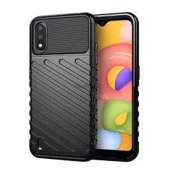   Szilikon telefonvédő (közepesen ütésálló, csíkos, dombor minta) FEKETE Samsung Galaxy A01 (SM-A015F)