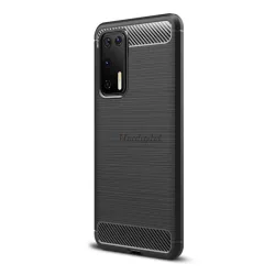   Szilikon telefonvédő (közepesen ütésálló, légpárnás sarok, szálcsiszolt, karbon minta) FEKETE Huawei P40