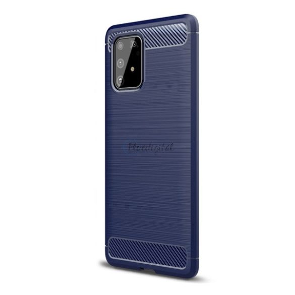 Szilikon telefonvédő (közepesen ütésálló, légpárnás sarok, szálcsiszolt, karbon minta) SÖTÉTKÉK Samsung Galaxy S10 Lite (SM-G770F) 