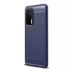   Szilikon telefonvédő (közepesen ütésálló, légpárnás sarok, szálcsiszolt, karbon minta) SÖTÉTKÉK Huawei P40