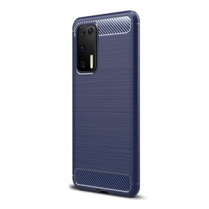 Szilikon telefonvédő (közepesen ütésálló, légpárnás sarok, szálcsiszolt, karbon minta) SÖTÉTKÉK Huawei P40