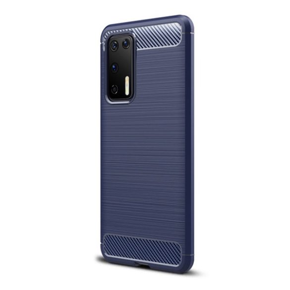 Szilikon telefonvédő (közepesen ütésálló, légpárnás sarok, szálcsiszolt, karbon minta) SÖTÉTKÉK Huawei P40