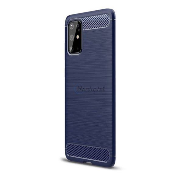 Szilikon telefonvédő (közepesen ütésálló, légpárnás sarok, szálcsiszolt, karbon minta) SÖTÉTKÉK Samsung Galaxy S20 Plus (SM-G985F), Samsung Galaxy S20 Plus 5G (SM-G986)