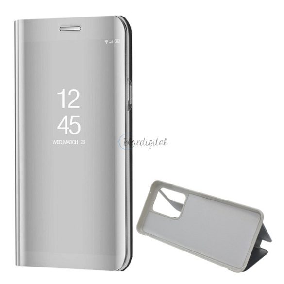 Tok álló (aktív FLIP, oldalra nyíló, asztali tartó funkció, tükrös felület, Mirror View Case) EZÜST Samsung Galaxy S20 Ultra (SM-G988F), Samsung Galaxy S20 Ultra 5G (SM-G988B)
