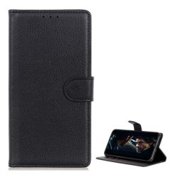   Tok álló, bőr hatású (FLIP, oldalra nyíló, asztali tartó funkció, prémium) FEKETE Samsung Galaxy S10 Lite (SM-G770F)