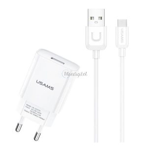 USAMS T21 hálózati töltő USB aljzat (5V / 2100 mA, gyorstöltés támogatás + Type-C kábel) FEHÉR