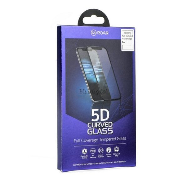 ROAR képernyővédő üveg (5D full glue, íves, teljes felületén tapad, tok barát, karcálló, 0.3 mm, 9H) FEKETE Xiaomi Redmi Note 8T