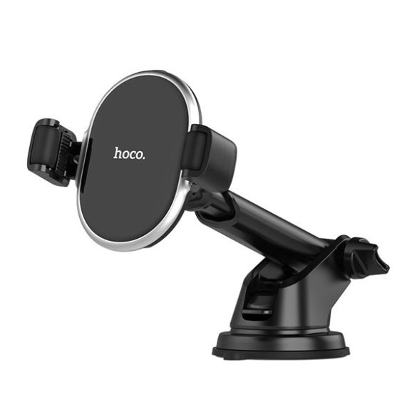 HOCO S12 autós tartó (műszerfalra, szélvédőre, tapadókorongos, gravitációs, 360°, 10W, wireless, 4.5-6.5" méret) FEKETE 