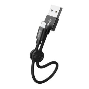 HOCO X35 adatkábel (USB - microUSB, 25cm, gyorstöltő, csavarodás elleni védelem) FEKETE