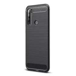   Szilikon telefonvédő (közepesen ütésálló, légpárnás sarok, szálcsiszolt, karbon minta) FEKETE Xiaomi Redmi Note 8T