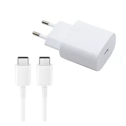   SAMSUNG hálózati töltő Type-C aljzat (25W, PD gyorstöltő 3.0 + EP-DA705BWE Type-C kábel) FEHÉR 