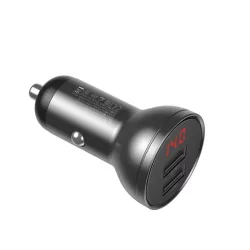   BASEUS autós töltő 2 USB aljzat (24W, gyorstöltő, LED kijelző) SZÜRKE