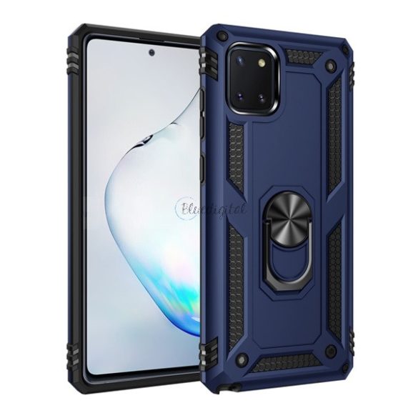 Defender műanyag telefonvédő (közepesen ütésálló, szilikon belső, telefontartó gyűrű, beépített fémlemez) SÖTÉTKÉK Samsung Galaxy Note 10 Lite (SM-N770F)