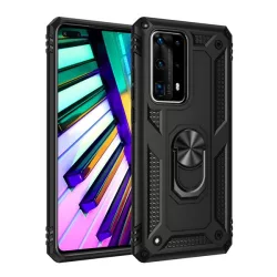   Defender műanyag telefonvédő (közepesen ütésálló, szilikon belső, telefontartó gyűrű, beépített fémlemez) FEKETE Huawei P40