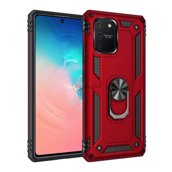Defender műanyag telefonvédő (közepesen ütésálló, szilikon belső, telefontartó gyűrű, beépített fémlemez) PIROS Samsung Galaxy S10 Lite (SM-G770F)