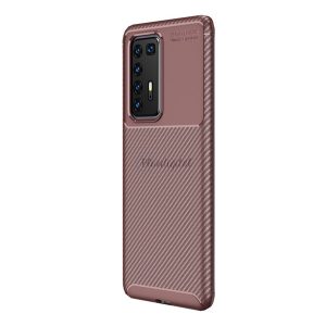 Szilikon telefonvédő (közepesen ütésálló, légpárnás sarok, karbon minta) BARNA Huawei P40 Pro+ 5G