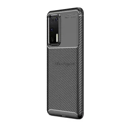   Szilikon telefonvédő (közepesen ütésálló, légpárnás sarok, karbon minta) FEKETE Huawei P40