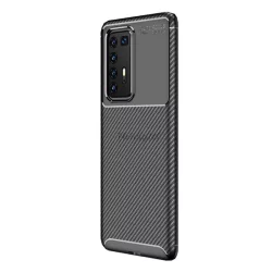   Szilikon telefonvédő (közepesen ütésálló, légpárnás sarok, karbon minta) FEKETE Huawei P40 Pro 5G