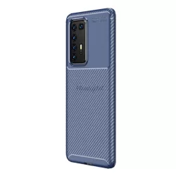   Szilikon telefonvédő (közepesen ütésálló, légpárnás sarok, karbon minta) SÖTÉTKÉK Huawei P40 Pro 5G