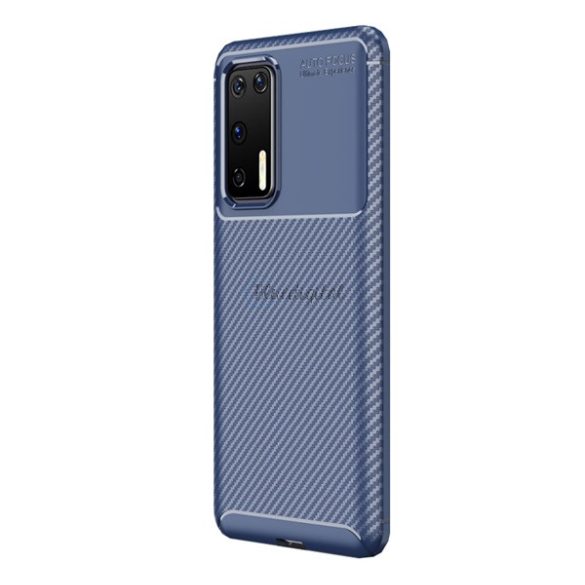 Szilikon telefonvédő (közepesen ütésálló, légpárnás sarok, karbon minta) SÖTÉTKÉK Huawei P40