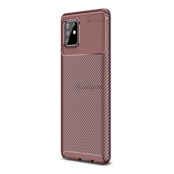 Szilikon telefonvédő (közepesen ütésálló, légpárnás sarok, karbon minta) BARNA Samsung Galaxy Note 10 Lite (SM-N770F)