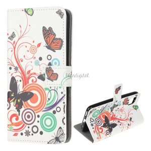 Tok álló, bőr hatású (FLIP, oldalra nyíló, asztali tartó funkció, pillangó, kör minta) FEHÉR Huawei P40 Lite 4G / Nova 6 SE
