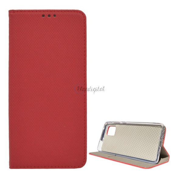 Tok álló, bőr hatású (FLIP, oldalra nyíló, asztali tartó funkció, rombusz minta) PIROS Samsung Galaxy Note 10 Lite (SM-N770F)
