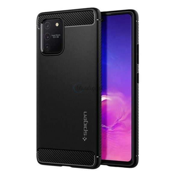 SPIGEN RUGGED ARMOR szilikon telefonvédő (közepesen ütésálló, légpárnás sarok, karbon minta) FEKETE Samsung Galaxy S10 Lite (SM-G770F) 