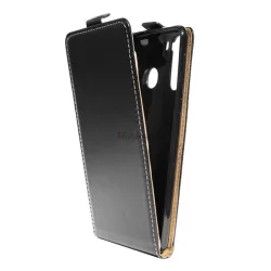   Tok álló, bőr hatású (FLIP, lefelé nyíló, szilikon tartó) FEKETE Samsung Galaxy A21 (SM-A210F)