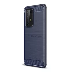  Szilikon telefonvédő (közepesen ütésálló, légpárnás sarok, szálcsiszolt, karbon minta) SÖTÉTKÉK Huawei P40 Pro 5G