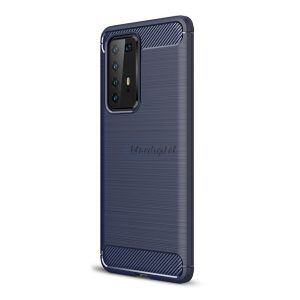 Szilikon telefonvédő (közepesen ütésálló, légpárnás sarok, szálcsiszolt, karbon minta) SÖTÉTKÉK Huawei P40 Pro 5G