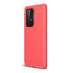   Szilikon telefonvédő (közepesen ütésálló, légpárnás sarok, szálcsiszolt, karbon minta) PIROS Huawei P40 Pro 5G