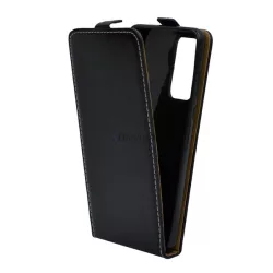   Tok álló, bőr hatású (FLIP, lefelé nyíló, szilikon tartó) FEKETE Huawei P40
