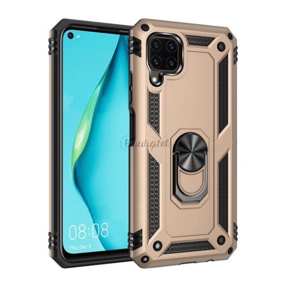 Defender műanyag telefonvédő (közepesen ütésálló, szilikon belső, telefontartó gyűrű, beépített fémlemez) ARANY Huawei P40 Lite 4G / Nova 6 SE