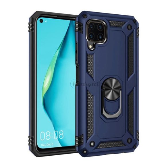 Defender műanyag telefonvédő (közepesen ütésálló, szilikon belső, telefontartó gyűrű, beépített fémlemez) SÖTÉTKÉK Huawei P40 Lite 4G / Nova 6 SE