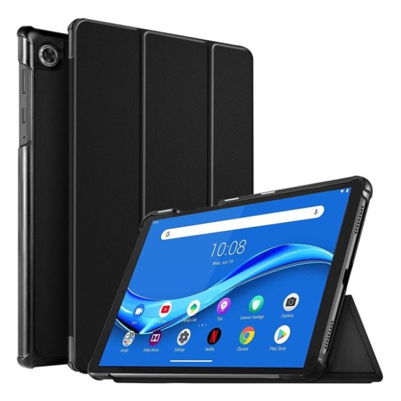 Tok álló, bőr hatású (aktív FLIP, oldalra nyíló, TRIFOLD, asztali tartó) FEKETE Lenovo Tab M10 Plus (TB-X606F), Lenovo Tab M10 FHD Plus (TB-X606X)