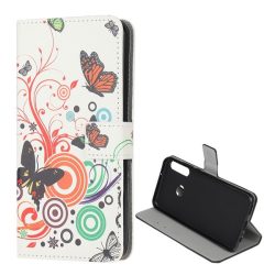   Tok álló, bőr hatású (FLIP, oldalra nyíló, asztali tartó funkció, pillangó, kör minta) FEHÉR Huawei P40 Lite E / Y7p
