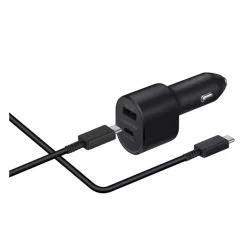   SAMSUNG autós töltő USB+Type-C aljzat (45W, gyorstöltő, LED + Type-C kábel) FEKETE 