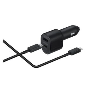 SAMSUNG autós töltő USB+Type-C aljzat (45W, gyorstöltő, LED + Type-C kábel) FEKETE 