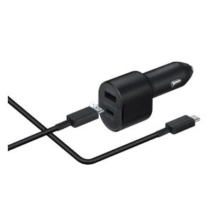 SAMSUNG autós töltő USB+Type-C aljzat (45W, gyorstöltő, LED + Type-C  kábel) FEKETE