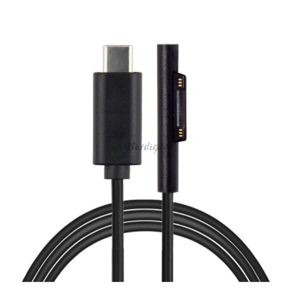 Töltőkábel (USB 3.1 - Type-C, 65 - 85W, beépített PD emulátor, 180cm) Microsoft Surface Pro 3 / 4 / 5 / 6 FEKETE 