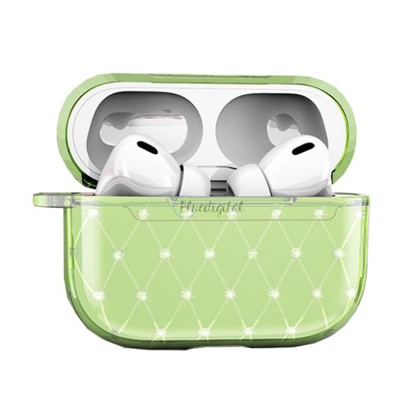 Szilikon tok (ultravékony, strasszkő) VILÁGOSZÖLD Apple AirPods Pro 