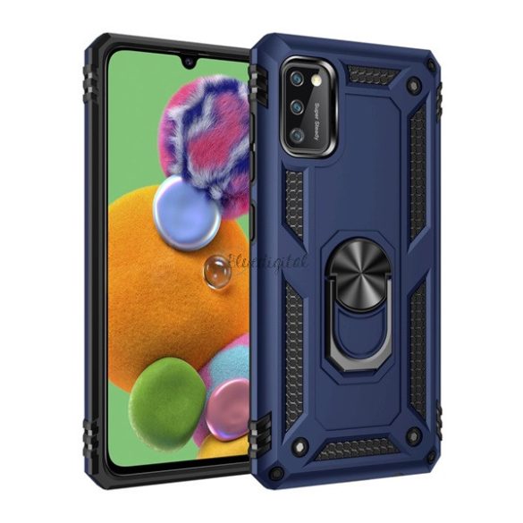 Defender műanyag telefonvédő (közepesen ütésálló, szilikon belső, telefontartó gyűrű, beépített fémlemez) SÖTÉTKÉK Samsung Galaxy A41 (SM-A415F)