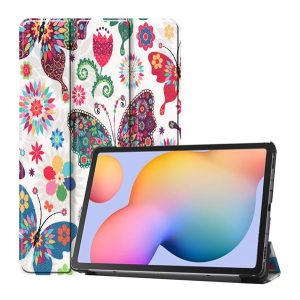 Tok álló, bőr hatású (aktív FLIP, oldalra nyíló, TRIFOLD, asztali tartó, pillangó, virág) FEHÉR Samsung Galaxy Tab S6 Lite 10.4 WIFI (SM-P610) 2020, Samsung Galaxy Tab S6 Lite 10.4 LTE (SM-P615) 2020, Samsung Galaxy Tab S6 Lite 10.4 WIFI (SM-P613) 20