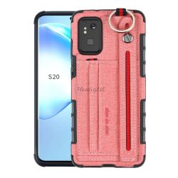   Szilikon telefonvédő (közepesen ütésálló, asztali tartó funkció, bankkártya tartó, textil hátlap + kézpánt) RÓZSASZÍN Samsung Galaxy S20 Plus (SM-G985F), Samsung Galaxy S20 Plus 5G (SM