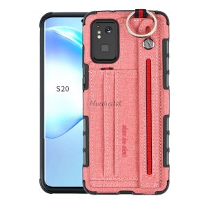 Szilikon telefonvédő (közepesen ütésálló, asztali tartó funkció, bankkártya tartó, textil hátlap + kézpánt) RÓZSASZÍN Samsung Galaxy S20 Plus (SM-G985F), Samsung Galaxy S20 Plus 5G (SM