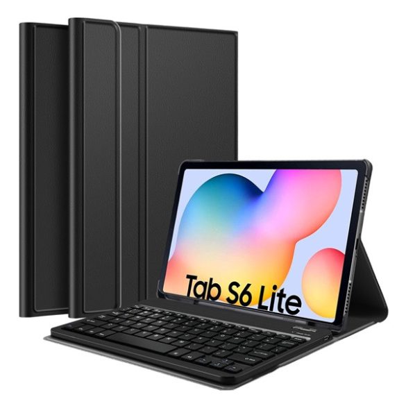 Tok álló, bőr hatású (FLIP, bluetooth billentyűzet, asztali tartó, QWERTY, GP-FBP615TG kompatibilis) FEKETE SamsungGalaxy Tab S6 Lite 10.4 LTE (SM-P625) 2024, Galaxy Tab S6 Lite 10.4 WIFI (SM-P