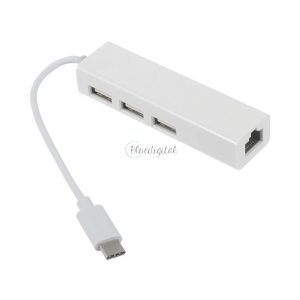 Adapter kábel (3 USB+RJ45 aljzat - Type-C, LAN) FEHÉR