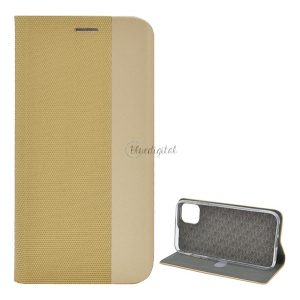 Tok álló, bőr hatású (FLIP, oldalra nyíló, asztali tartó funkció, textil minta) ARANY Apple iPhone 11 Pro